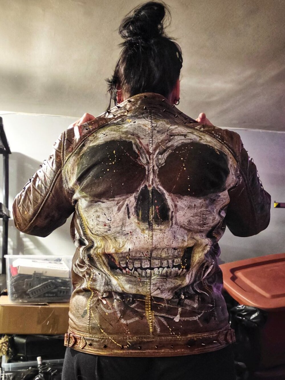 "F*** The System" Post-Apocalypse Custom Paint Men's Brown Faux Leather Jacket